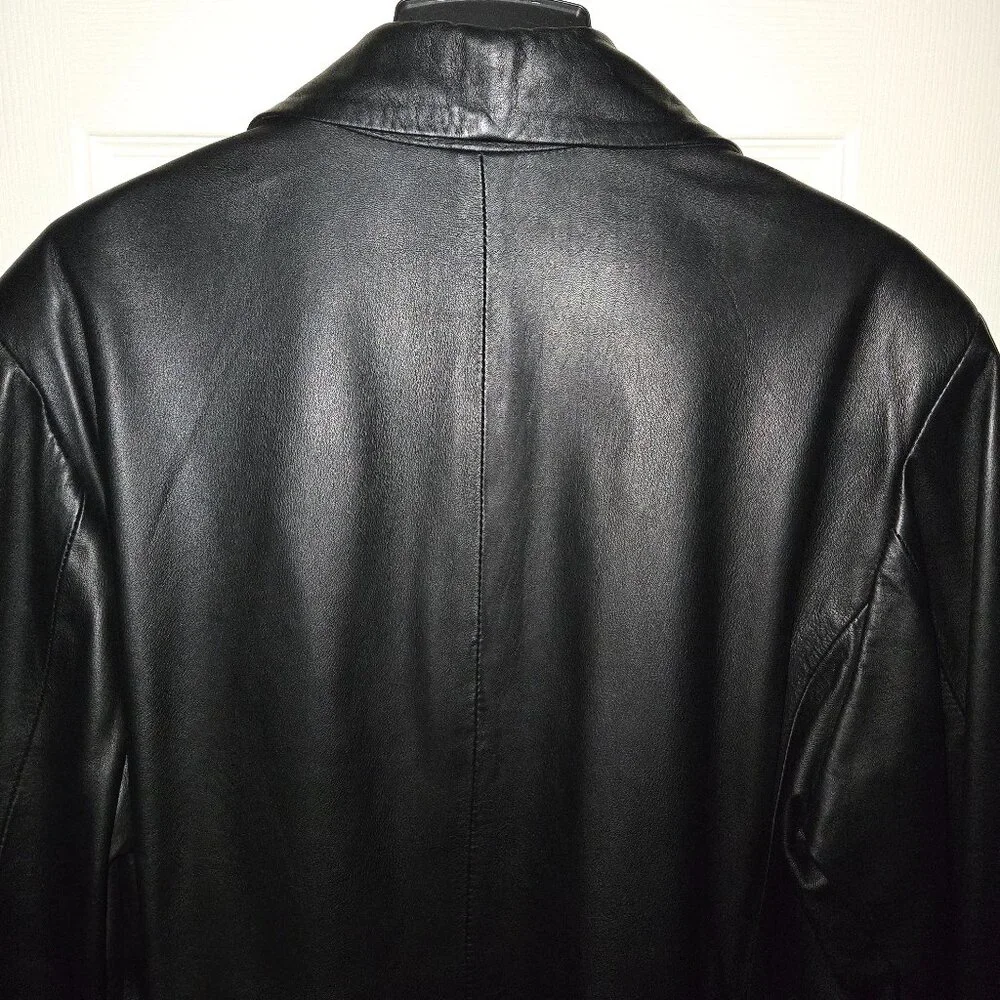 Vera Pelle Made in Italy Men's Black Leather Top Coat Size‎ 38/52 Fully Lined